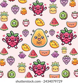 Vector set of kawaii fruit patterns illustration