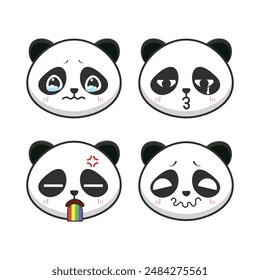 Vector set of kawaii panda bear cute emoji stickers