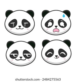 Vector set of kawaii panda bear cute emoji stickers