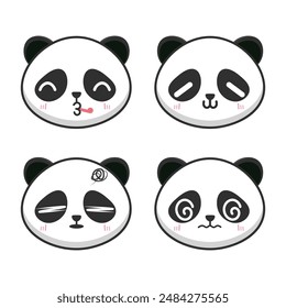 Vector set of kawaii panda bear cute emoji stickers