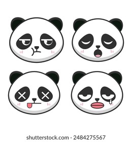 Vector set of kawaii panda bear cute emoji stickers