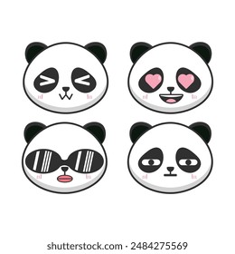 Vector set of kawaii panda bear cute emoji stickers