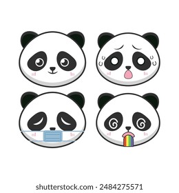 Vector set of kawaii panda bear cute emoji stickers