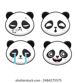 Vector set of kawaii panda bear cute emoji stickers