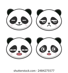 Vector set of kawaii panda bear cute emoji stickers