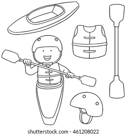 vector set of kayak and accessories