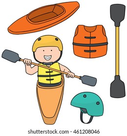 vector set of kayak and accessories