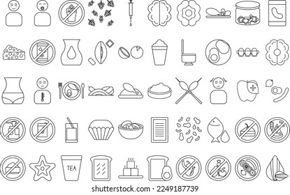 Vector set of ketogenic diet design elements, logo design template, healthy diet icons and badges. Line icon set, editable stroke.