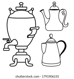 Vector set. Kettles of samovars. Graphic design. Vector illustration.