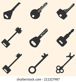 Vector Set of Keys Icons. Modern and Antique Keys. Types of Keys