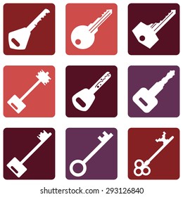 Vector Set of Keys Icons. Modern and Antique Keys. Types of Keys