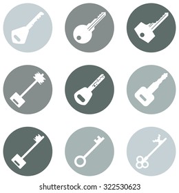 Vector Set of Keys Icons. Modern and Antique Keys. Types of Keys