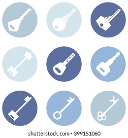Vector Set of Keys Icons. Modern and Antique Keys. Types of Keys