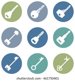 Vector Set of Keys Icons. Modern and Antique Keys. Types of Keys