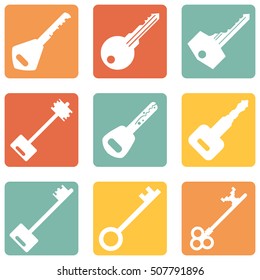Vector Set of Keys Icons. Modern and Antique Keys. Types of Keys