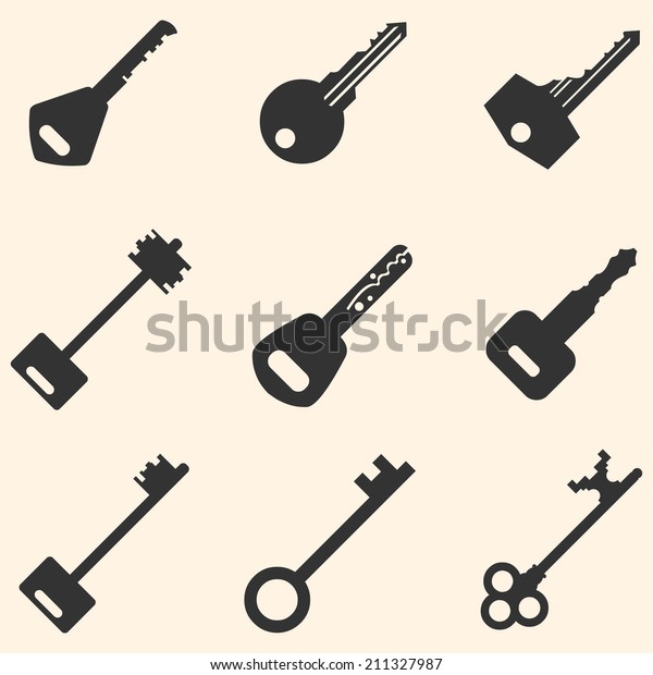 Vector Set of Keys Icons. Modern and Antique Keys.\
Types of Keys