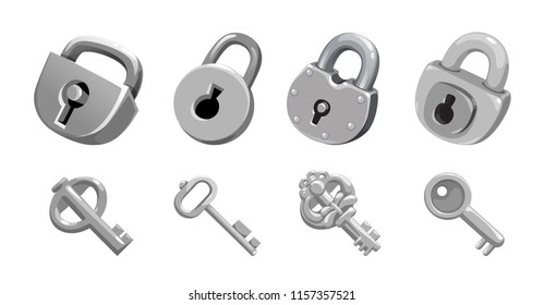 vector set of keys and locks icons detailed photo realistic