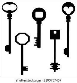 Vector Set Of Keys Silhouettes Illustration Isolated On White Background