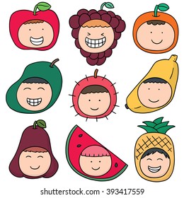 vector set of kid with fruit hat