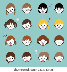Vector set of kids face icons