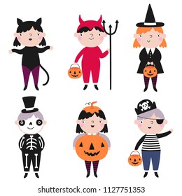 Vector set with kids in halloween costume.