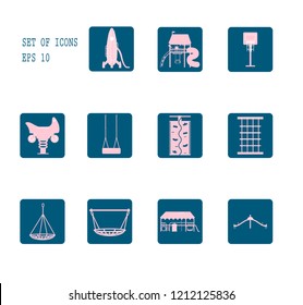 Vector set of kids playground icons. Playground equipment.