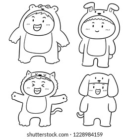 vector set of kids wearing animal suits