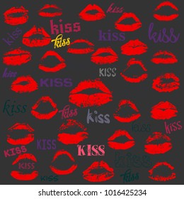 Vector set of kiss with calligraphic text for valentine's day vintage background