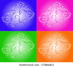Vector Set kissing couple on a bright background
