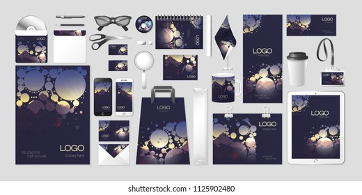 Vector set kit collection corporate identity design mockup mock up abstract round circular shape creative branding modern style mountain landscape nature pattern brand style concept element background