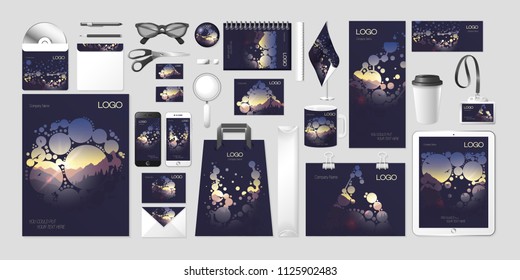 Vector set kit collection corporate identity design mockup mock up abstract round circular shape creative branding modern style mountain landscape nature pattern brand style concept element background