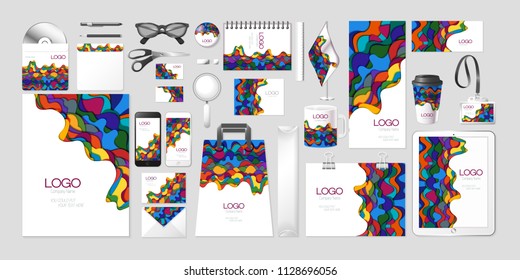 Vector set kit collection corporate identity mockup mock up abstract multilayer multicolored wave design shapes branding modern creative pattern brand style concept presentation element background