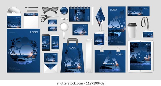 Vector set kit collection corporate identity design mockup mock up abstract round circular shape creative branding modern style mountain lake landscape nature pattern brand identity style background