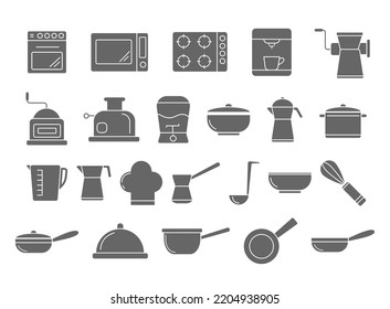 Vector set of kitchen accessories for pictograms, icons, stickers, scrapbooking, websites and applications. Filled contour, flat style