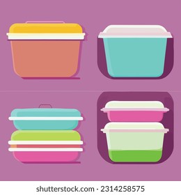 Vector set of kitchen dishes. Glass food storage