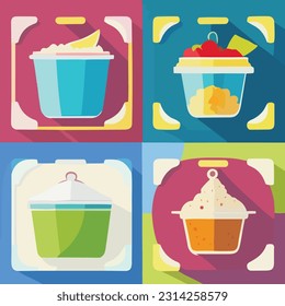 Vector set of kitchen dishes. Glass food storage
