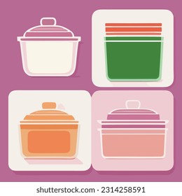 Vector set of kitchen dishes. Glass food storage