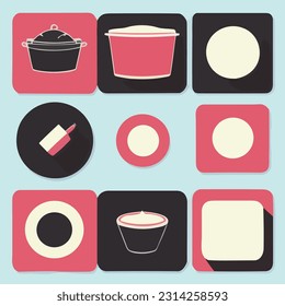 Vector set of kitchen dishes. Glass food storage