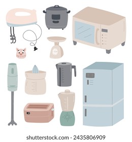 Vector set of kitchen electrical appliances.