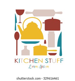 Vector set of kitchen stuff isolated . Vector template for business card and banner.