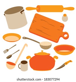 Vector set of kitchen tools isolated on the white background