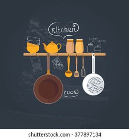 Vector set of kitchen utensils for cooking