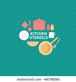 Vector set of kitchen utensils for cooking. Kitchen tools. Vector collection elements for the kitchen. Background for cards, invites, web pages, banners, covers. Illustration in flat style.