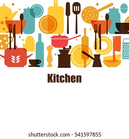 Vector set of kitchen utensils for cooking. Kitchen tools. The interior of the kitchen. Set of vector elements for the kitchen.
