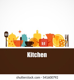 Vector set of kitchen utensils for cooking. Kitchen tools. The interior of the kitchen. Set of vector elements for the kitchen.