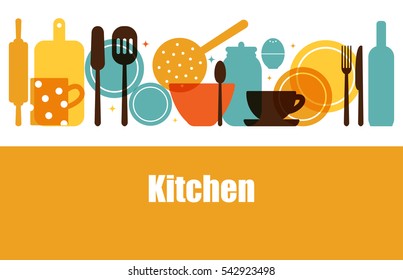 Vector set of kitchen utensils for cooking. Kitchen tools. The interior of the kitchen. Set of vector elements for the kitchen.