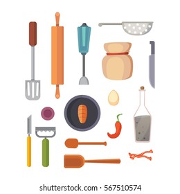 Vector Set Kitchen Utensils. cooking tools flat style. cook equipment isolated objects