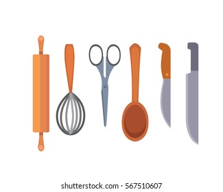 Vector Set Kitchen Utensils. cooking tools flat style. cook equipment isolated objects