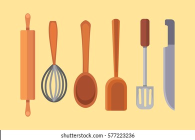 Vector Set Kitchen Utensils. cooking tools flat style. cook equipment isolated objects