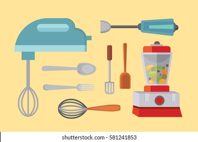 Vector Set Kitchen Utensils. cooking tools flat style. cook equipment isolated objects